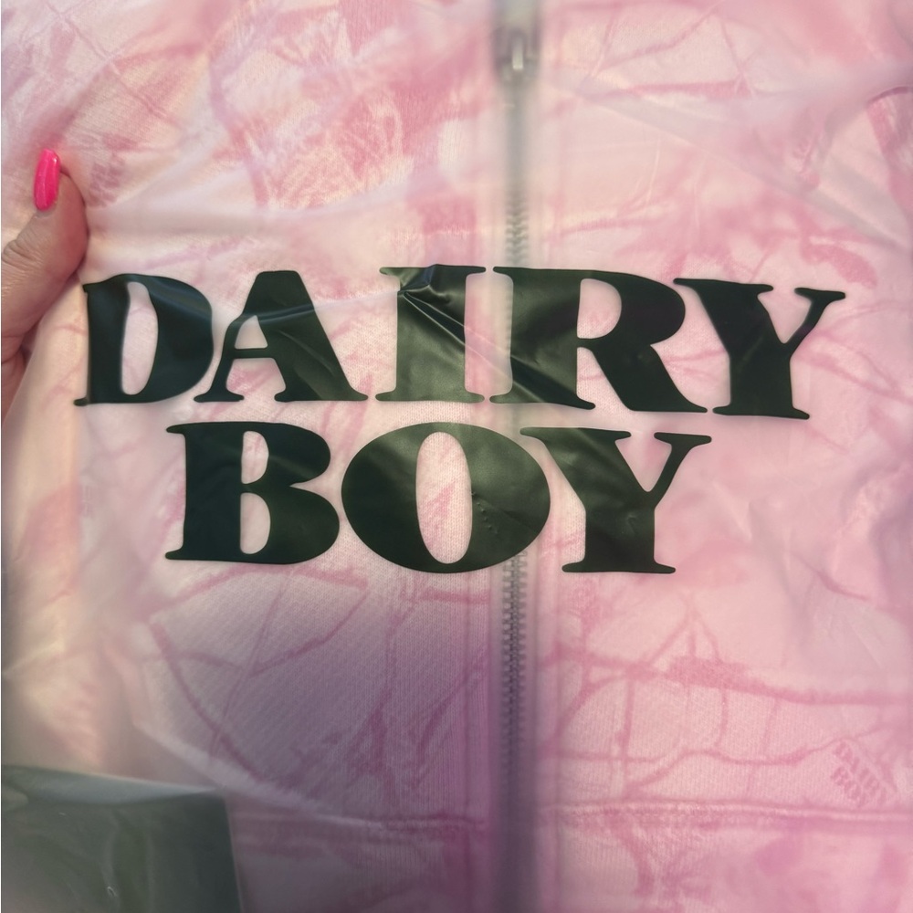 DAIRY BOY pink camo crop hoodie